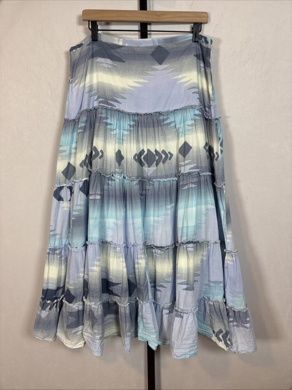 Tasha Polizzi Maxi Skirt Size XL Blue Cotton Tiered Southwestern Coastal Cowgirl